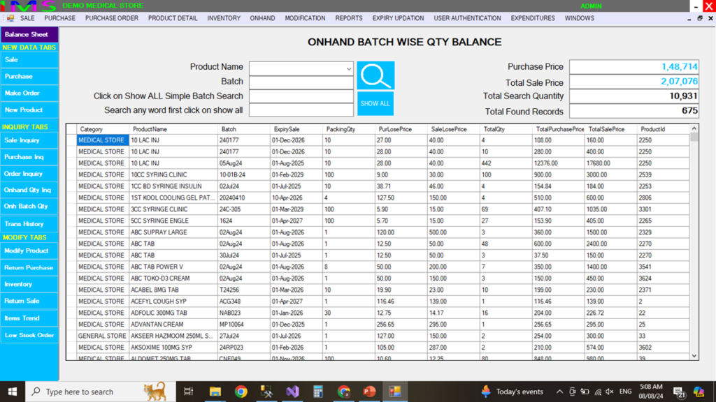 ONHAND BATCH WISE QTY BALANCE