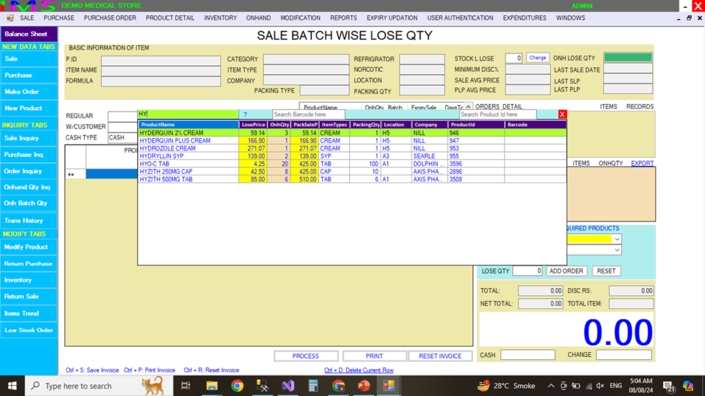 SALE BATCH WISE LOSE QTY